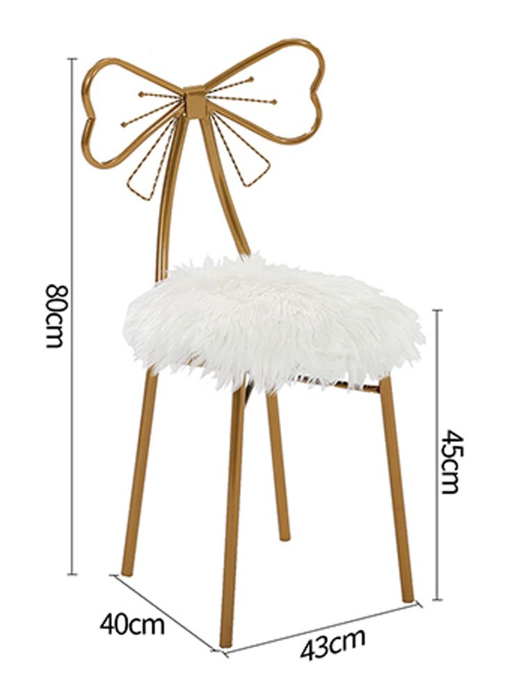 لينجوي مكياج ضمادات مسند ظهر معدني أبيض وذهبي طعام الغرور كرسي مبطن بالفرو مقعد مبطن للبنات غرفة نوم إبداعية على شكل فراشة مقعد صوف أبيض ناعم - Image 4