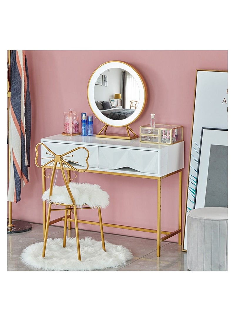 لينجوي مكياج ضمادات مسند ظهر معدني أبيض وذهبي طعام الغرور كرسي مبطن بالفرو مقعد مبطن للبنات غرفة نوم إبداعية على شكل فراشة مقعد صوف أبيض ناعم - Image 2