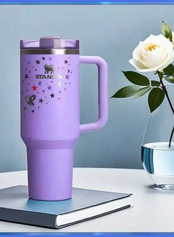 Stanley 40oz Stainless Steel Vacuum Insulated Tumbler in Purple with Star Pattern – Leakproof Lid & Reusable Straw Included, Double-Wall Insulation for Long-Lasting Hot & Cold Drinks, Perfect for Coffee, Tea, Smoothies, Water & Outdoor Use - Image 1