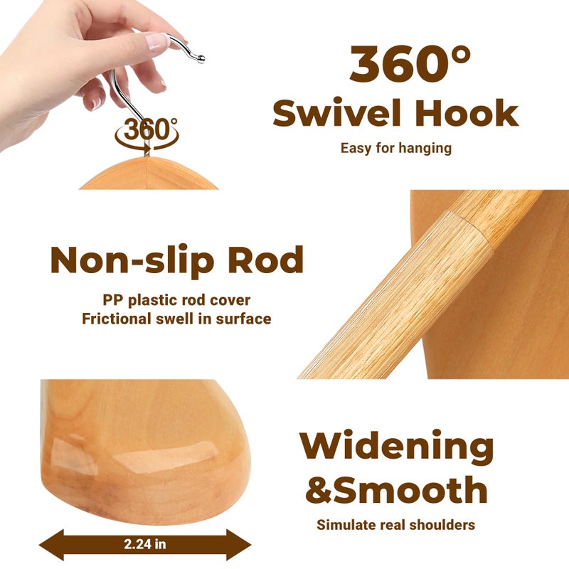 meqution Coat Hanger 8-Pack, MEQUTION Wood Hangers Trouser Hangers Extra Wide Shoulder Wooden Hangers for Heavy Coat, Sweater, Skirt, Suit, Pants, Retro Finish (Natural) - Image 5
