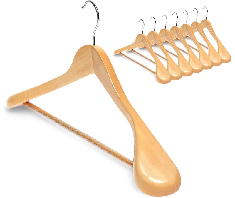 meqution Coat Hanger 8-Pack, MEQUTION Wood Hangers Trouser Hangers Extra Wide Shoulder Wooden Hangers for Heavy Coat, Sweater, Skirt, Suit, Pants, Retro Finish (Natural) - Image 1
