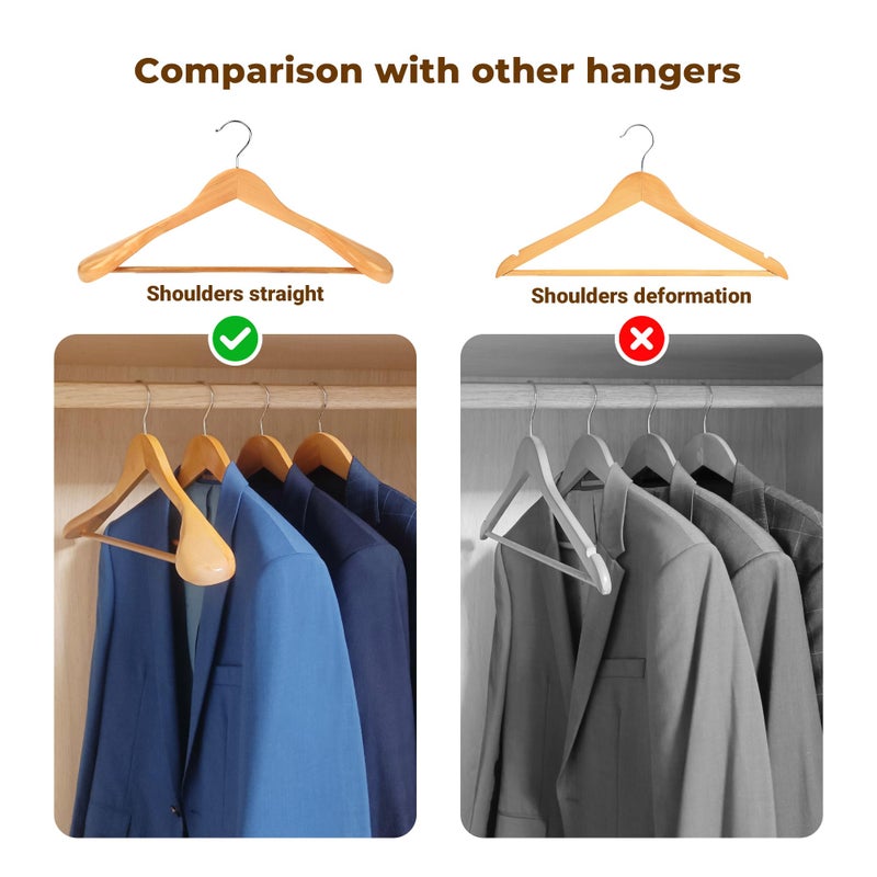 meqution Coat Hanger 8-Pack, MEQUTION Wood Hangers Trouser Hangers Extra Wide Shoulder Wooden Hangers for Heavy Coat, Sweater, Skirt, Suit, Pants, Retro Finish (Natural) - Image 4