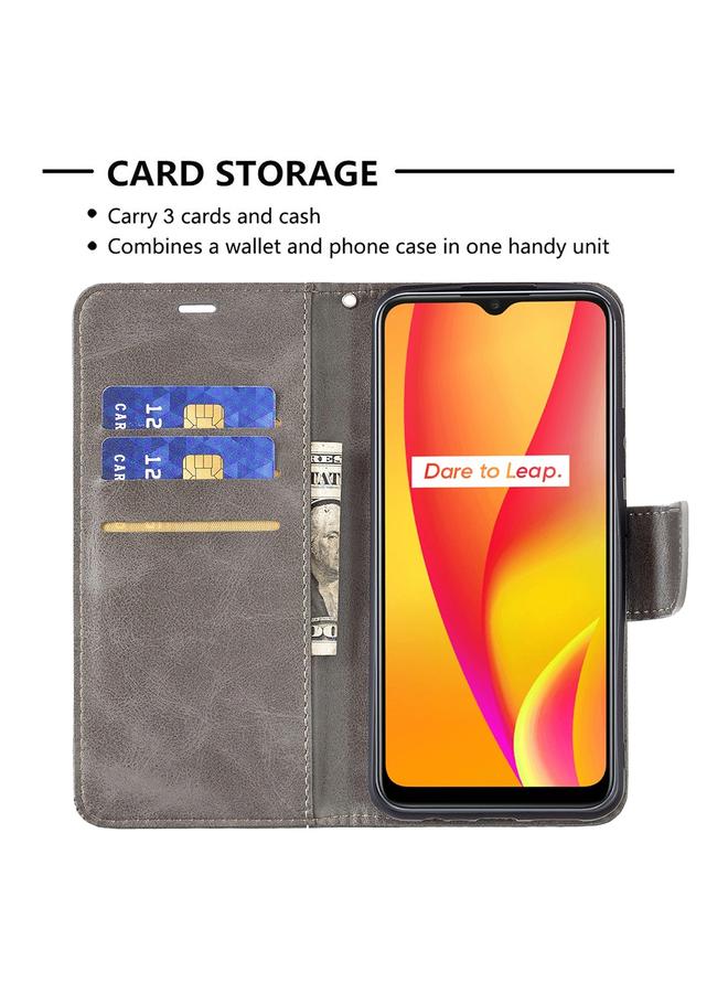 S-TOP Case For OPPO Realme C15/C12/C25 Retro Lambskin Texture Pure Color Horizontal Flip PU Leather Case with Holder & Card Slots & Wallet & Lanyard - Image 5