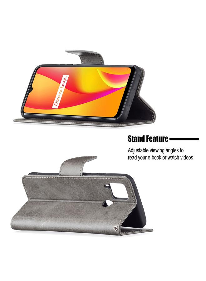 S-TOP Case For OPPO Realme C15/C12/C25 Retro Lambskin Texture Pure Color Horizontal Flip PU Leather Case with Holder & Card Slots & Wallet & Lanyard - Image 4