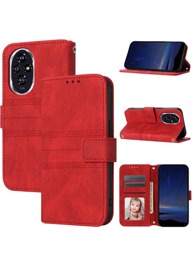 جرين تايجر جراب هاتف Honor 200 من الجلد الملمس بخطوط منقوشة - Image 1