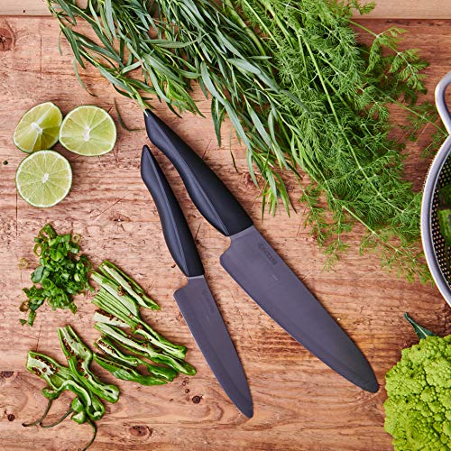 Kyocera Innovation Series Ceramic 5" Slicing Knife, with Soft Touch Ergonomic Handle-Black Blade, Black Handle - Image 2