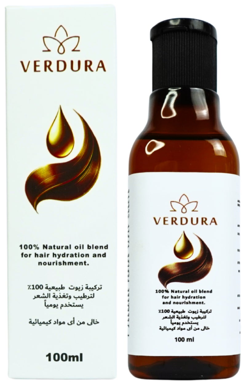 VERDURA Hair Oil for Moisturizing, Smoothing & Nourishing Hair – Helps Reduce Frizz and Dryness – Blend of 6+ Natural Oils for Healthy, Shiny & Strong Hair – 100 ml - Image 1