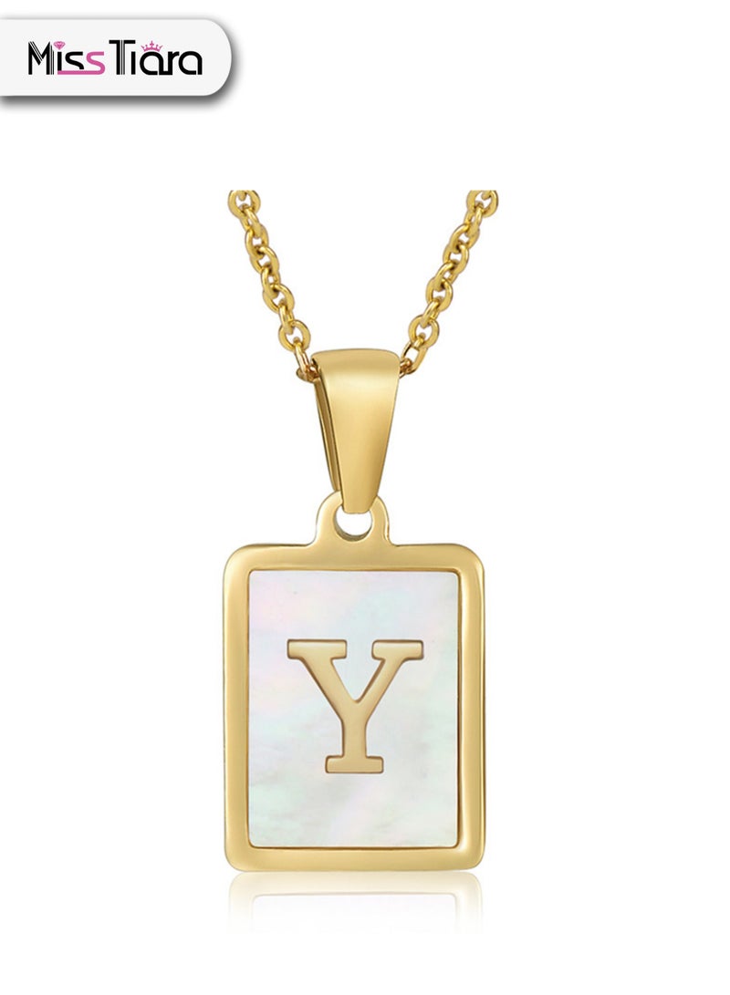 MissTiara Capital Letter A-Z Initial Chain Necklace For Girls Women Stainless Steel Square Charm A-Z Alphabet Pendant Necklace Good idea for birthday gifts graduation commemorations or classmate gifts - Image 1
