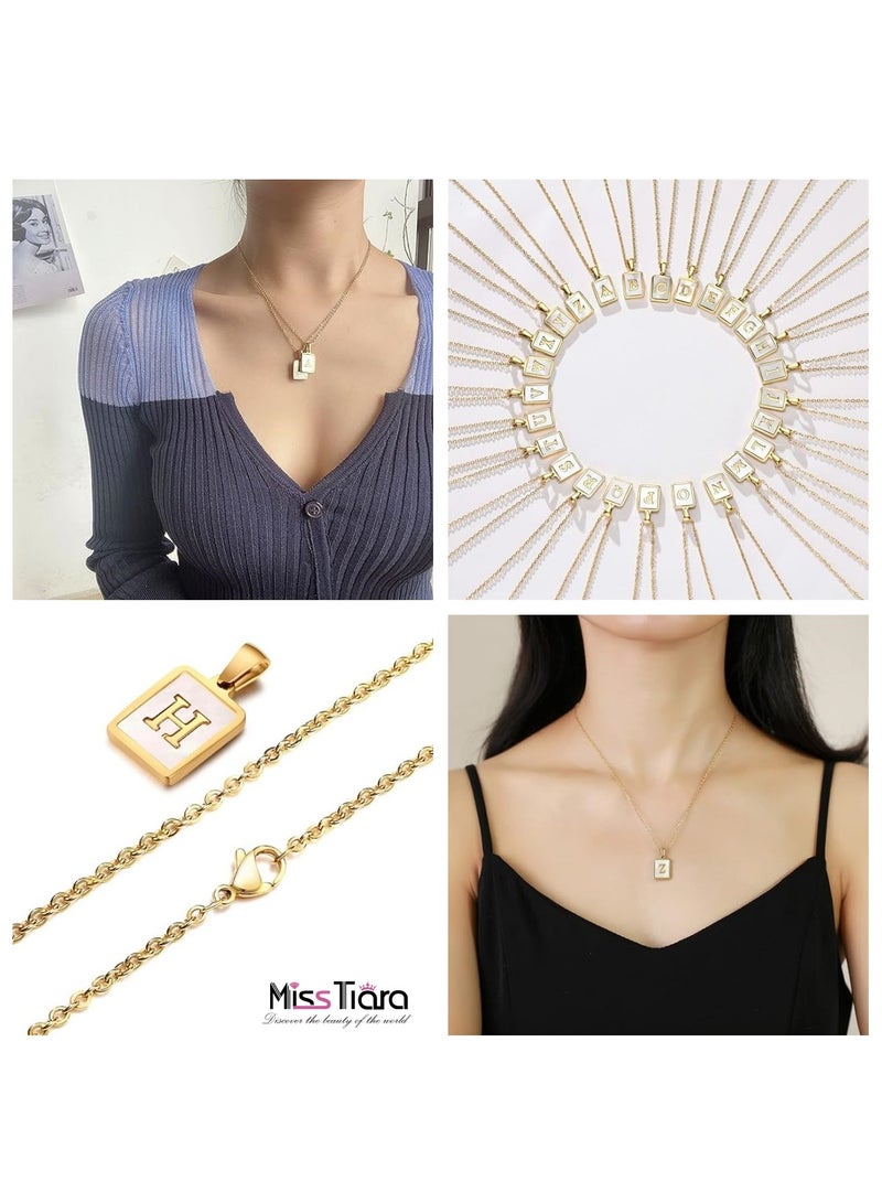 MissTiara Capital Letter A-Z Initial Chain Necklace For Girls Women Stainless Steel Square Charm A-Z Alphabet Pendant Necklace Good idea for birthday gifts graduation commemorations or classmate gifts - Image 3