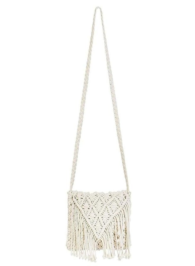 تي إم إس حقيبة كروس أنيقة من تي إم إس بلون أبيض كريمي، مصنوعة من قماش المكرمية - عرض 10 بوصات × ارتفاع 8 بوصات - تصميم بوهيمي فريد، مثالية للاستخدام اليومي - قطعة واحدة - Image 1