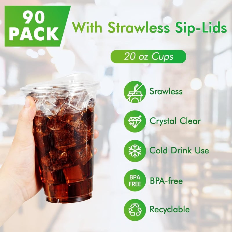 Lilymicky [90 PACK] 20 oz Clear Plastic Cups With Strawless Sip Lids, Disposable Plastic Cups With Sip Through Lids for Ice Coffee, Smoothie, Slurpee, or Any Cold Drinks - Image 4