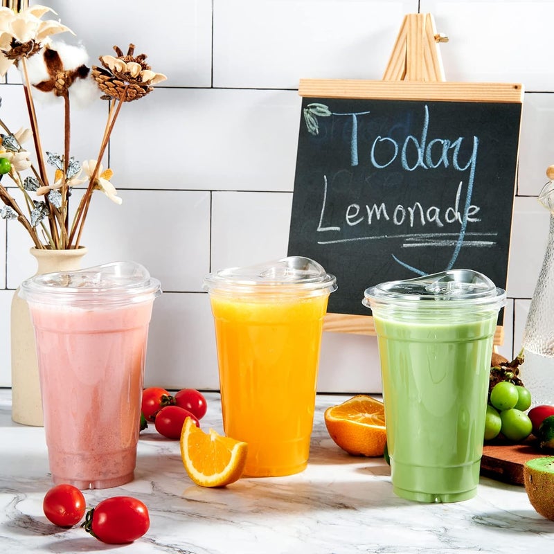 Lilymicky [90 PACK] 20 oz Clear Plastic Cups With Strawless Sip Lids, Disposable Plastic Cups With Sip Through Lids for Ice Coffee, Smoothie, Slurpee, or Any Cold Drinks - Image 3