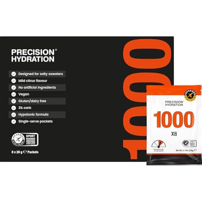 Precision Hydration Electrolyte Powder - No Artificial Ingredients, Multi Strength Hydration Packets - Individual Waterproof Servings - Gluten/Dairy Free, 1 Box (8 Packets, 1000mg/L-Orange) - Image 1