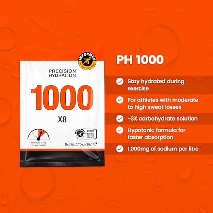 Precision Hydration Electrolyte Powder - No Artificial Ingredients, Multi Strength Hydration Packets - Individual Waterproof Servings - Gluten/Dairy Free, 1 Box (8 Packets, 1000mg/L-Orange) - Image 2