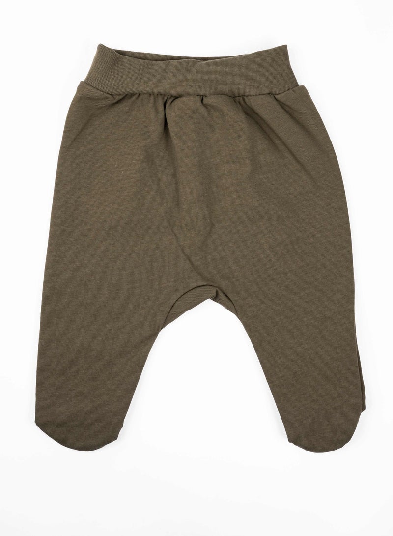Generic Newborn Baby Boy Footed Pants – Premium Cotton Compact-Knit Trousers, Soft Waistband, Diaper-Friendly, Hypoallergenic – Military Green  - Image 1
