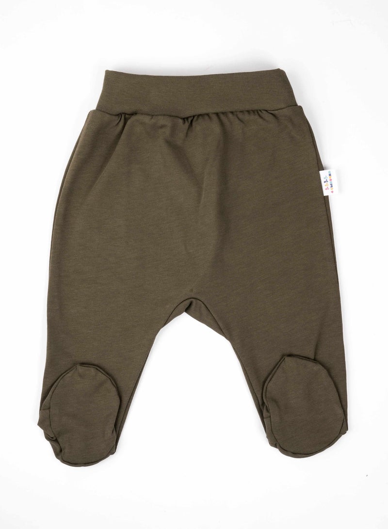 Generic Newborn Baby Boy Footed Pants – Premium Cotton Compact-Knit Trousers, Soft Waistband, Diaper-Friendly, Hypoallergenic – Military Green  - Image 2
