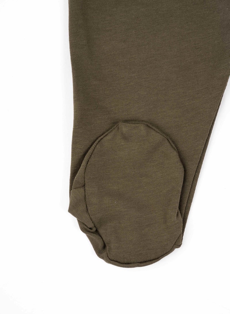 Generic Newborn Baby Boy Footed Pants – Premium Cotton Compact-Knit Trousers, Soft Waistband, Diaper-Friendly, Hypoallergenic – Military Green  - Image 3
