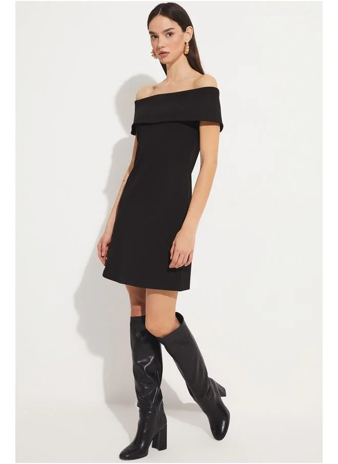 JUNE June Women Fitted Carmen Neck Knitted Mini Dress Black
