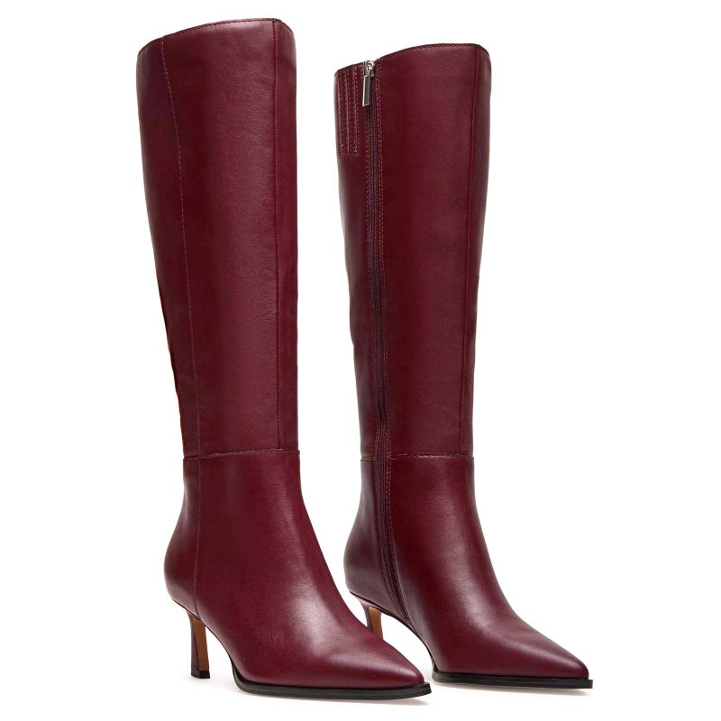 MICIFA Burgundy Kitten Heel Knee High Boots for Women Tall Leather Boots Stiletto Pointed Toe Gogo Tall Boots Cherry Wine Red Dress Boots - Image 1