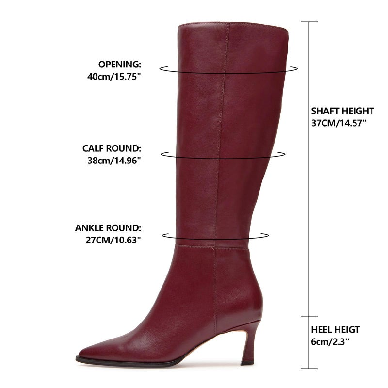 MICIFA Burgundy Kitten Heel Knee High Boots for Women Tall Leather Boots Stiletto Pointed Toe Gogo Tall Boots Cherry Wine Red Dress Boots - Image 4