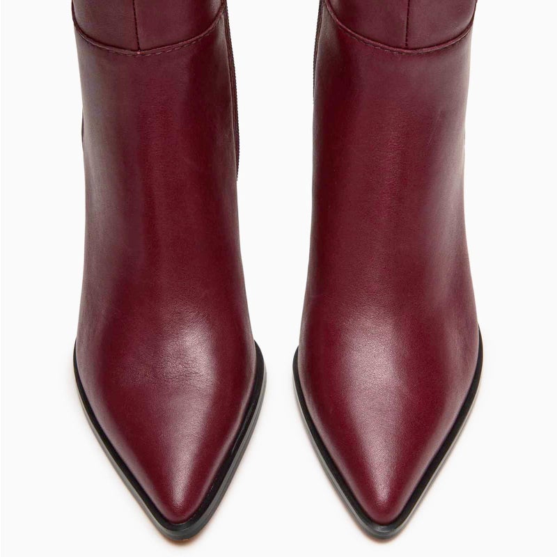 MICIFA Burgundy Kitten Heel Knee High Boots for Women Tall Leather Boots Stiletto Pointed Toe Gogo Tall Boots Cherry Wine Red Dress Boots - Image 5