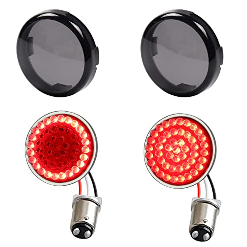 MotoParAcc 1157 Rear LED Turn Signal Lights, 2 Inch Bullet Red Brake Tail Light with Smoked Lens Cover for Harley Sporster 1200, Dyna, Road King, Street Glide, Softail 2020 - Image 1