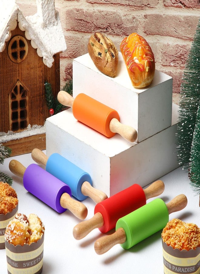 Thenshop ١٠ قطع من شوبك صغير للأطفال، ٩ بوصات، مصنوع من السيليكون والخشب، بخمسة ألوان، غير لاصق، بمقبض خشبي، مناسب لعجينة المطبخ والبسكويت والمعجنات والفوندان والكيك. - Image 5