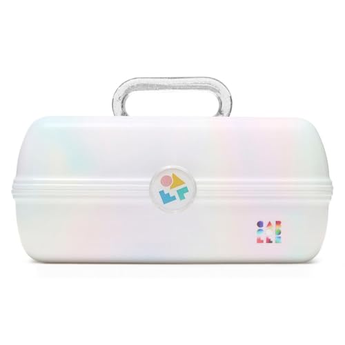 Caboodles On-The-Go Girl Makeup Box, White Opal, Hard Plastic Makeup Organizer Box, Built-In Mirror, Secure Latch for Safe Travel, Spacious Storage for Large Items - Image 1
