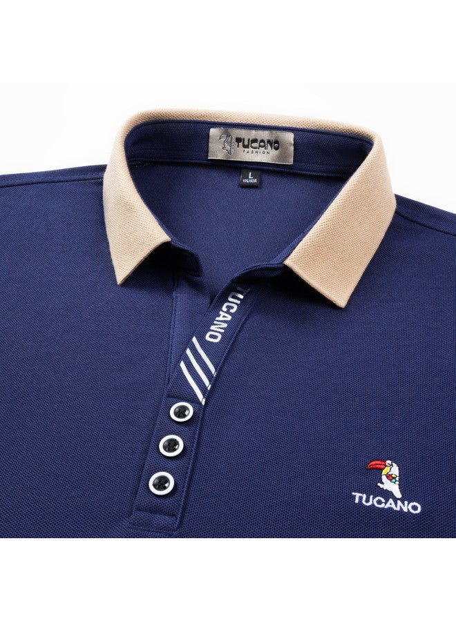 Tucano men's Classic Solid Color Collar Business Casual Breathable Short-sleeve Polo Shirt T-shirt - Image 3