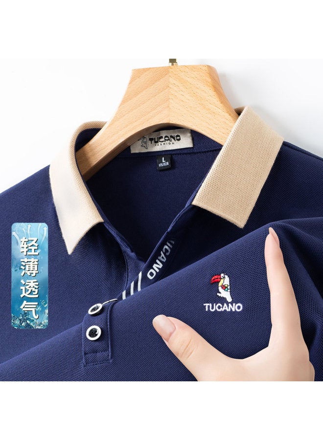 Tucano men's Classic Solid Color Collar Business Casual Breathable Short-sleeve Polo Shirt T-shirt - Image 2