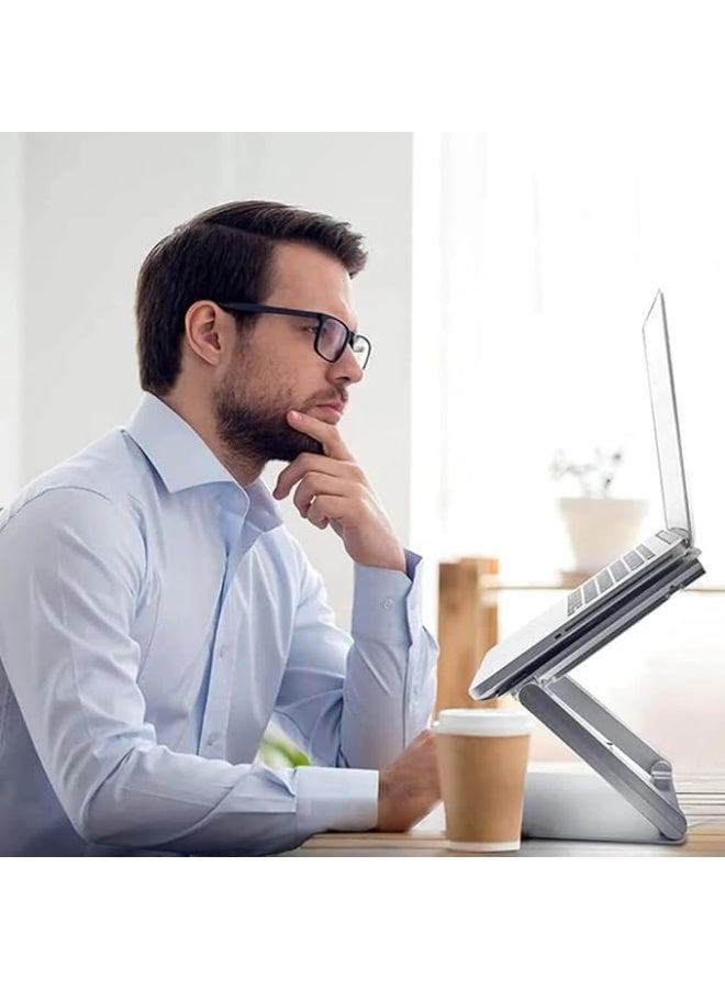 حامل لابتوب قابل لتعديل الارتفاع مع مروحتين تبريد وقاعدة دوارة 360 درجة، تصميم معدني محمول وقابل للطي لأجهزة 10–17 بوصة - Image 2