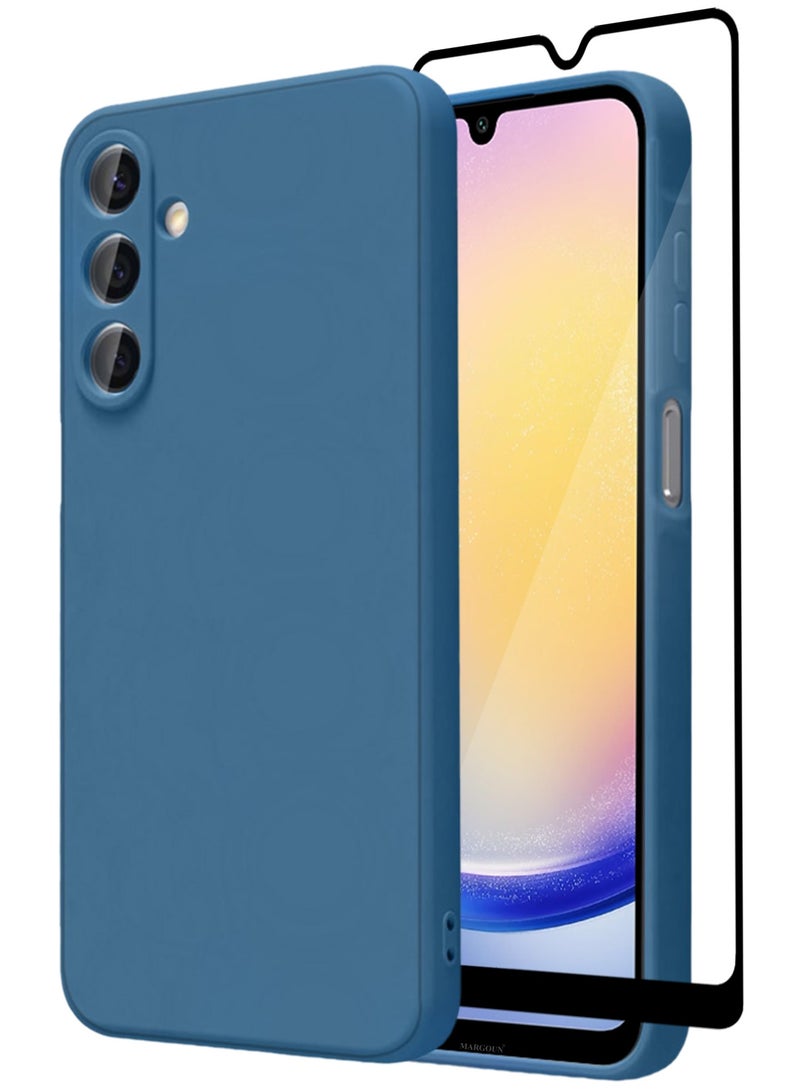 2Packs Liquid Silicone Case for Samsung Galaxy A25 Protective Phone Case with Soft Anti-Scratch Microfiber Lining Utra Slim Drop Protection Phone Cover with 3D Screen Protector - Blue - Image 1