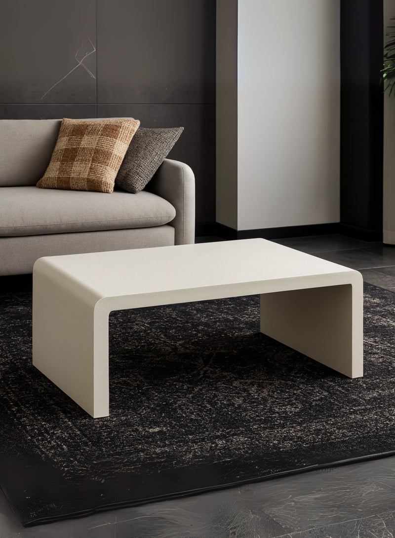 Karnak Arch White Rectangular Coffee Table – Modern Minimalist Curved Edge Block Design Luxury Center Table for Living Room & Office UAE - Image 1