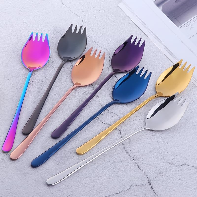 BOOTLION Sporks 2 in 1 Spoons Forks 7 Pieces Mix Color Stainless Steel Reusable Metal Korean Soup Dinner Spoons Camping Flatware - Image 1