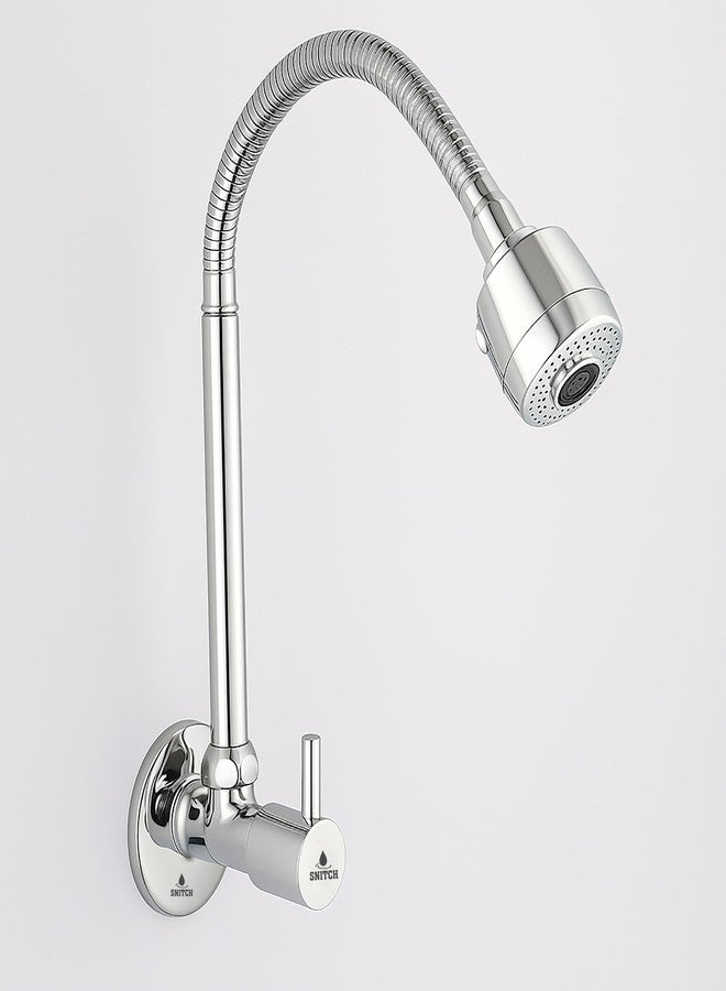 SNITCH Wall Mount Kitchen Sink Tap, Brass, Dual Flow Function, Chrome Finish, Flexible Spout (Turbo, Silver (Chrome)) - Image 1