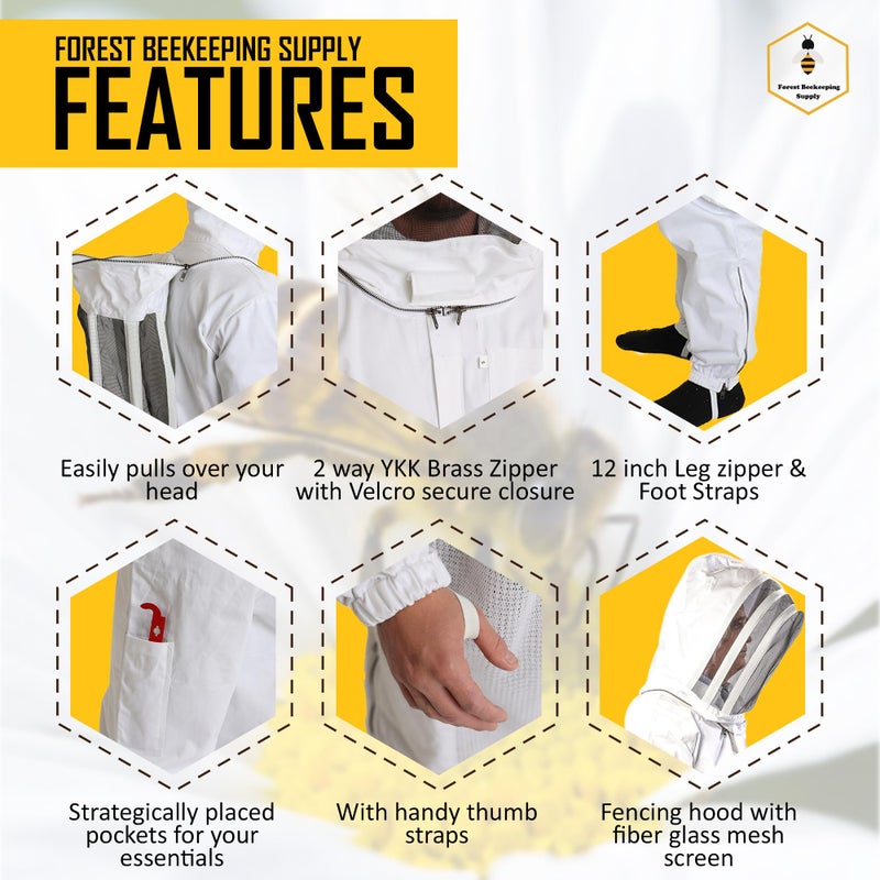 FOREST BEEKEEPING SUPPLY Professional Bee Suit with Gloves â€“ Premium Cotton Beekeeper Suit, Includes Detachable Fencing Veil & Goatskin Bee Gloves, Complete Protective Gear Kit â€“ XL - Image 3