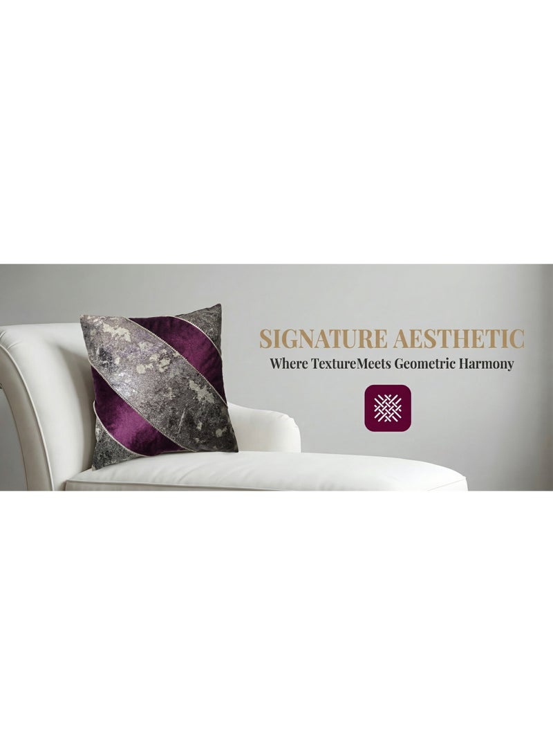 Set of 2 45x45cm Purple & Silver Gray Velvet Pillow Cover | Geometric Design Decorative Cushion Case for Sofa, Bed, Living Room (No Insert Included) - Image 2
