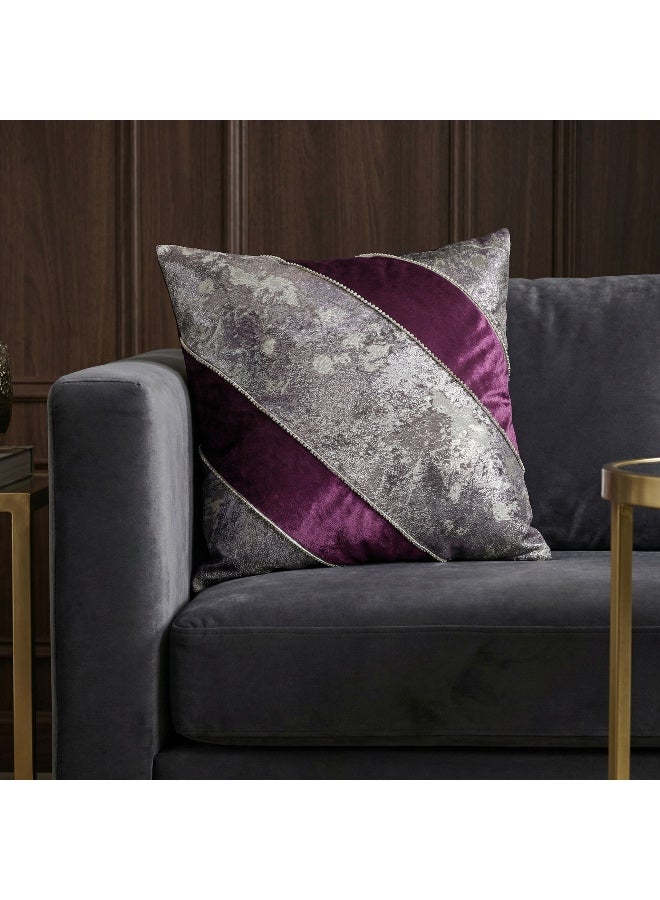 Set of 2 45x45cm Purple & Silver Gray Velvet Pillow Cover | Geometric Design Decorative Cushion Case for Sofa, Bed, Living Room (No Insert Included) - Image 3