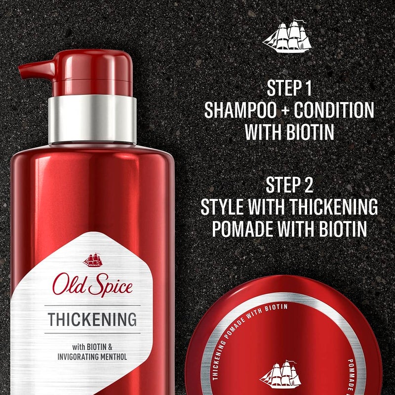 Old Spice Men's Thickening 2-in-1 Shampoo and Conditioner with Biotin and Menthol (17.9 Fl Oz) & Thickening Styling Pomade Infused with Biotin Bundle (2.22 Oz) - Image 2