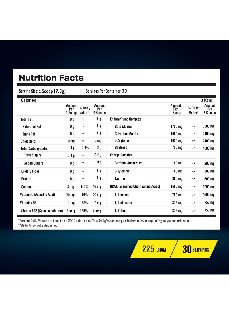 Body Builder - Body Builder Energy Pre workout Plus BCAA, Strawberry Kiwi Flavor, 30 Servings -225 gm - Image 1
