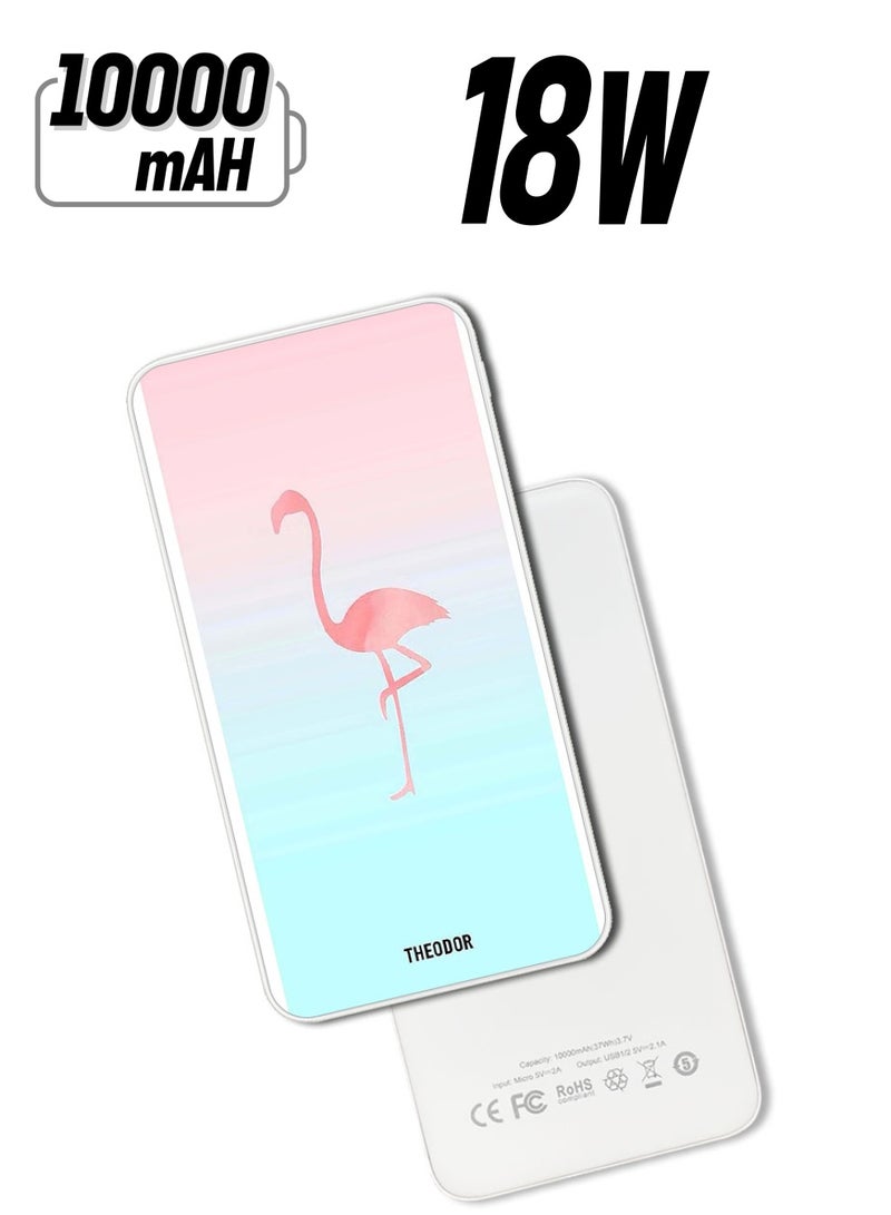 Theodor بنك طاقة فائق السرعة بسعة 10,000 مللي أمبير، صغير الحجم مع شحن سريع وتوصيل الطاقة، شاحن محمول لهواتف آيفون وأندرويد - فلامنغو وردي - Image 1