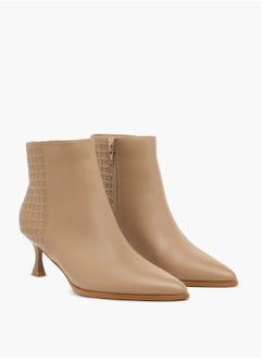 Flora Bella By Shoexpress Women Monogram Embossed Ankle Boots with Kitten Heels and Zip Closure  - Image 2