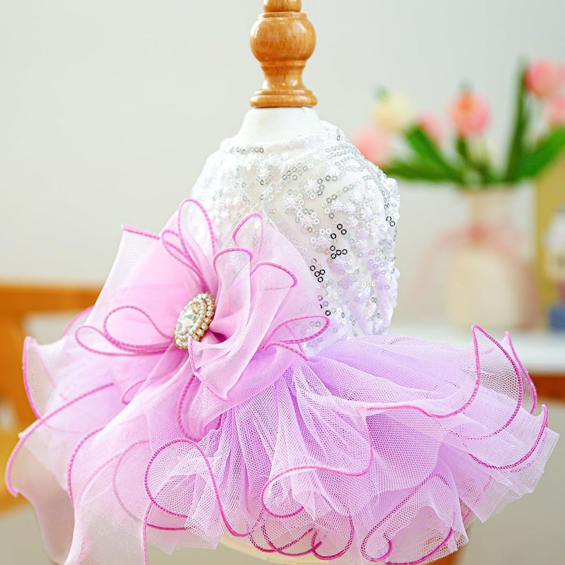 FurbabycareÂ® Elegant Sweet Puppy Dog Blingbling Princess Skirt Pet Dog Lace Cake Camisole Tutu Dress A-Purple Small - Image 2