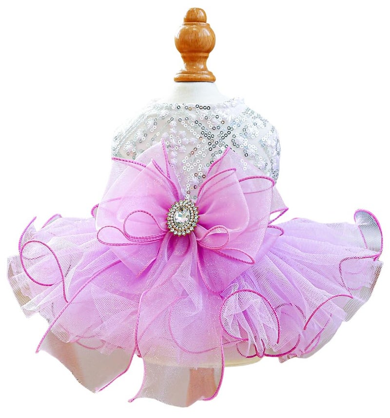 FurbabycareÂ® Elegant Sweet Puppy Dog Blingbling Princess Skirt Pet Dog Lace Cake Camisole Tutu Dress A-Purple Small - Image 1