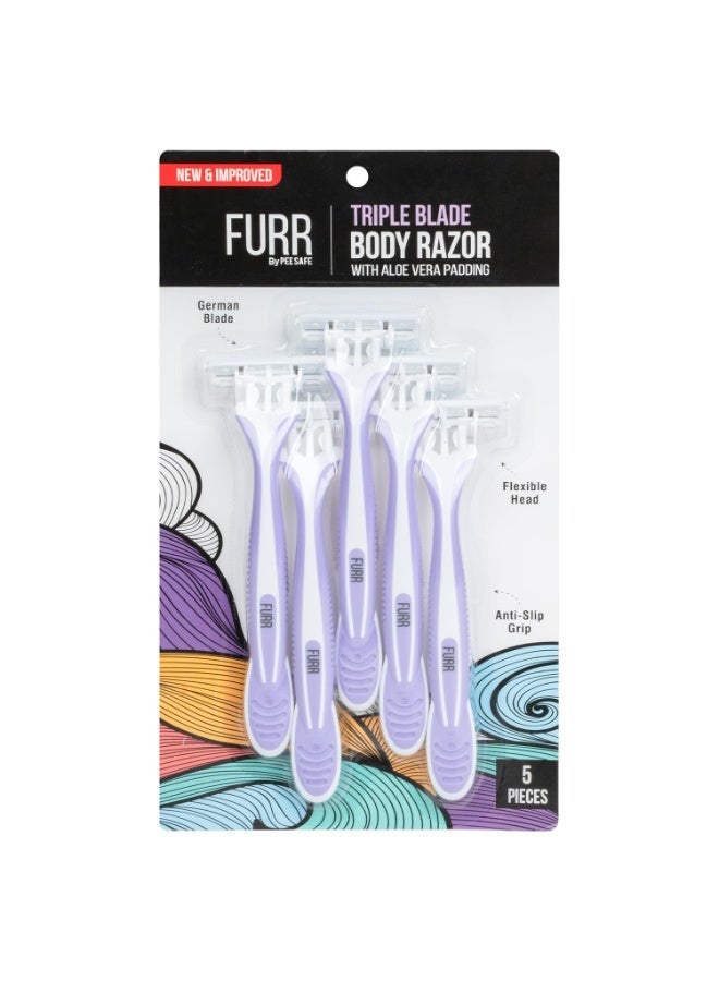 FURR Disposable Body Hair Removal Shaving Razor - 5 Razor | Painless Body Hair Removal With Aloe Vera and Vitamin E Padding | Precision Of Japanese Blades - Image 1