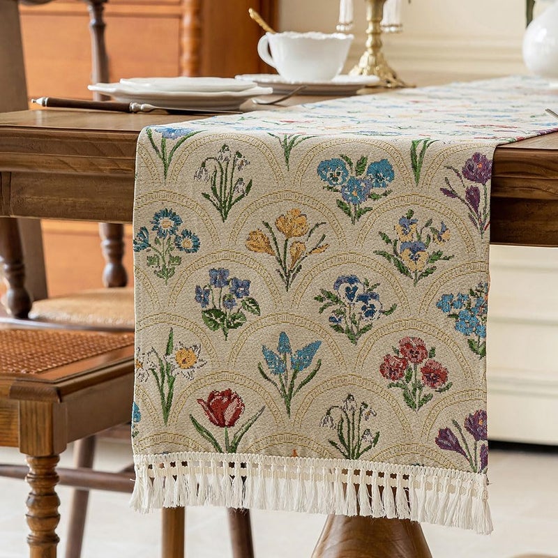 LOVNOV Eid Mubarak Table Runner Table Decorations - Ramadan Mosque Lattern Islamic Happy Ramadan Mubarak Party Supplies Decorations (35 x 180 cm, Beige) - Image 1