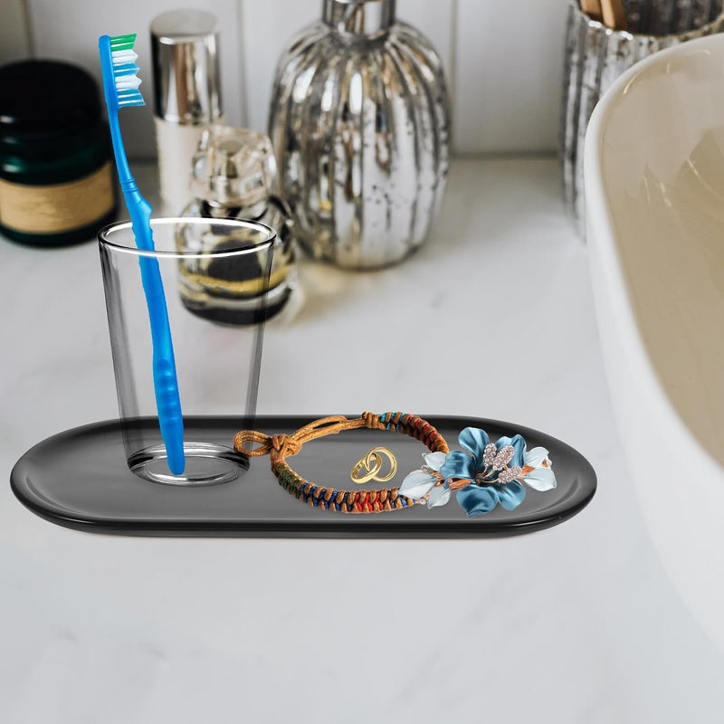 Homoyoyo Ceramic Vanity Tray Small Oval Decorative Storage Plate Key Sundries Holder Black for Bathroom Countertop Organizer - Image 5