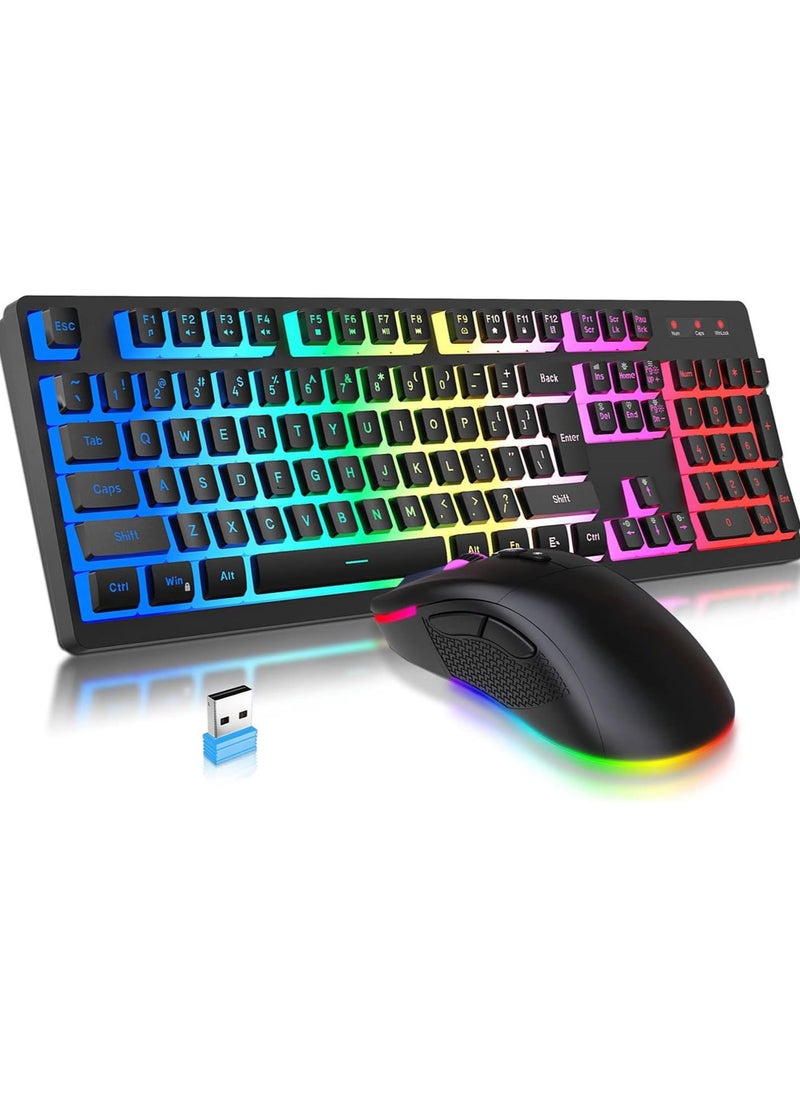 erorex - Wireless Gaming Keyboard and Mouse Combo, RGB Rechargeable 3000mAh Battery, Pudding Keycaps Anti-ghosting Keyboard + 7D 4800DPI Vertical Feel Wireless Mouse for PC Gamer (Black) - Image 1