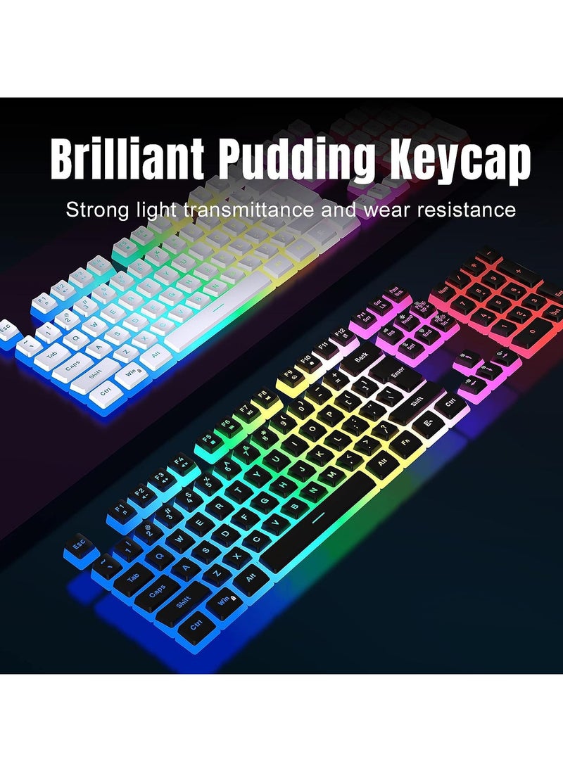 erorex - Wireless Gaming Keyboard and Mouse Combo, RGB Rechargeable 3000mAh Battery, Pudding Keycaps Anti-ghosting Keyboard + 7D 4800DPI Vertical Feel Wireless Mouse for PC Gamer (Black) - Image 1