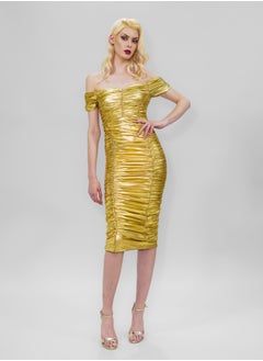 BITOLIA GALLERY Midi shiny Gold Stretch Dress  - Image 1